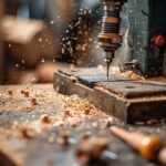 Taladro de columna sobre madera